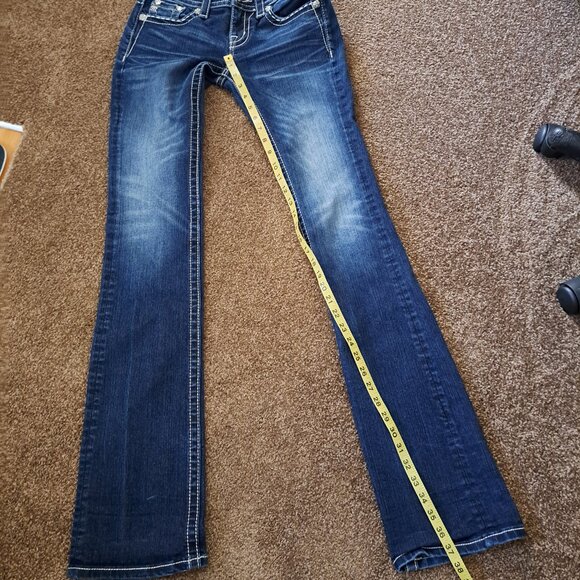 Miss Me Signature Rise Slim Boot Jeans W/Rhinestone Embellishments&Leather Pocke - Picture 10 of 10